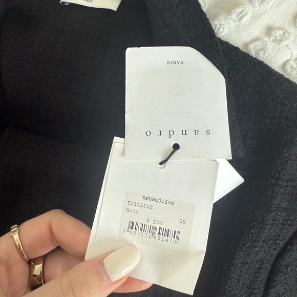 NWT Sandro Alize Mini Dress Black Tweed Double Breasted Notch Lapel Short Sleeve - Picture 3 of 9